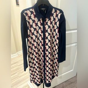 DNKY Navy Blue Long Sleeve, Button Down Dress Sz. XL, 23” pit, 42” long